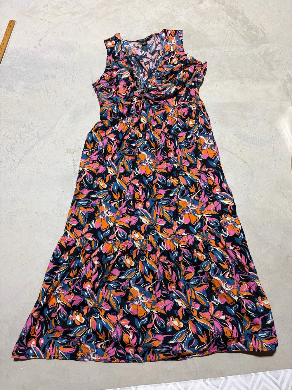 French Connection orange pink blue Floral Twist-Front Maxi Dress XL
